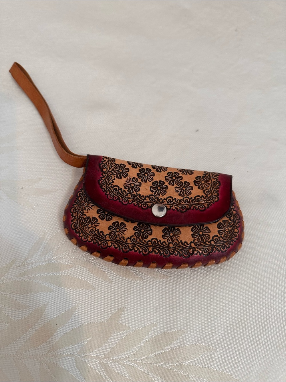 Handcrafted Floral Tooled Leather wallet- Brown & Burgundy